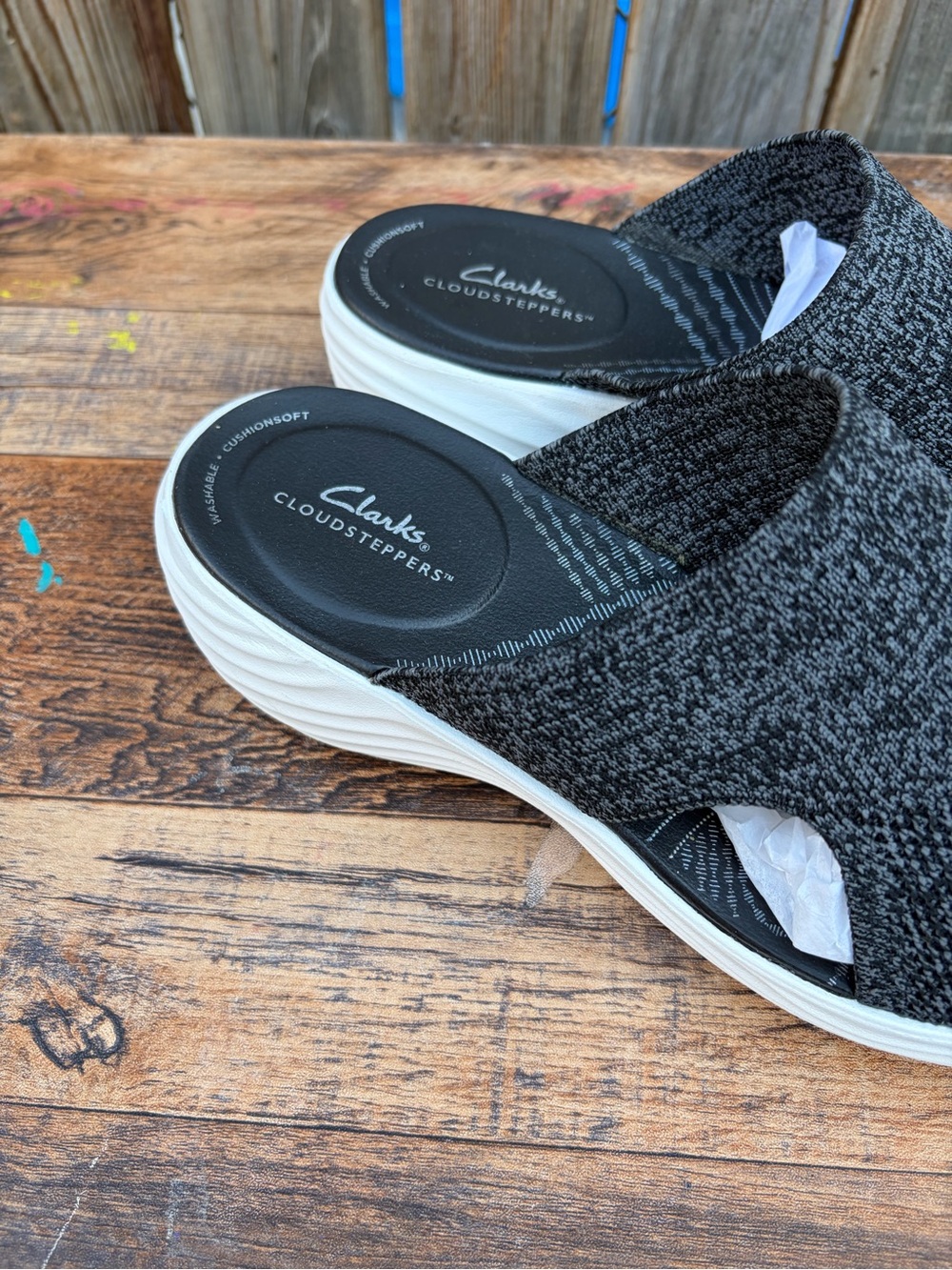 Clarks Black Knit Slip-On Platform Mules Women’s Size 7.5 - Picture 11 of 15